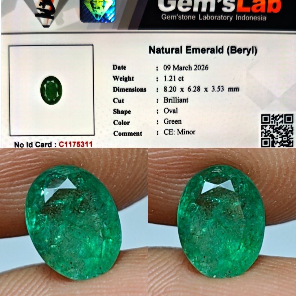 Natural Zamrud Emerald Minor 1.21 ct GLI Material Crystall Warna Ijo Botol Good Luster Siang Malam B