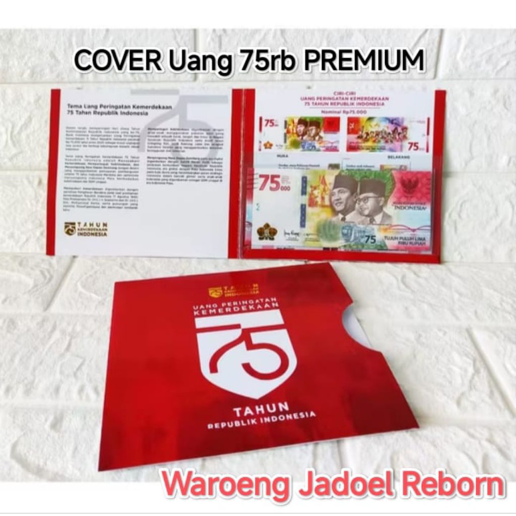 Folder 75000 Cover Kosongan Uang 75k Sampul Pelindung Uang Kertas 75th Kemerdekaan