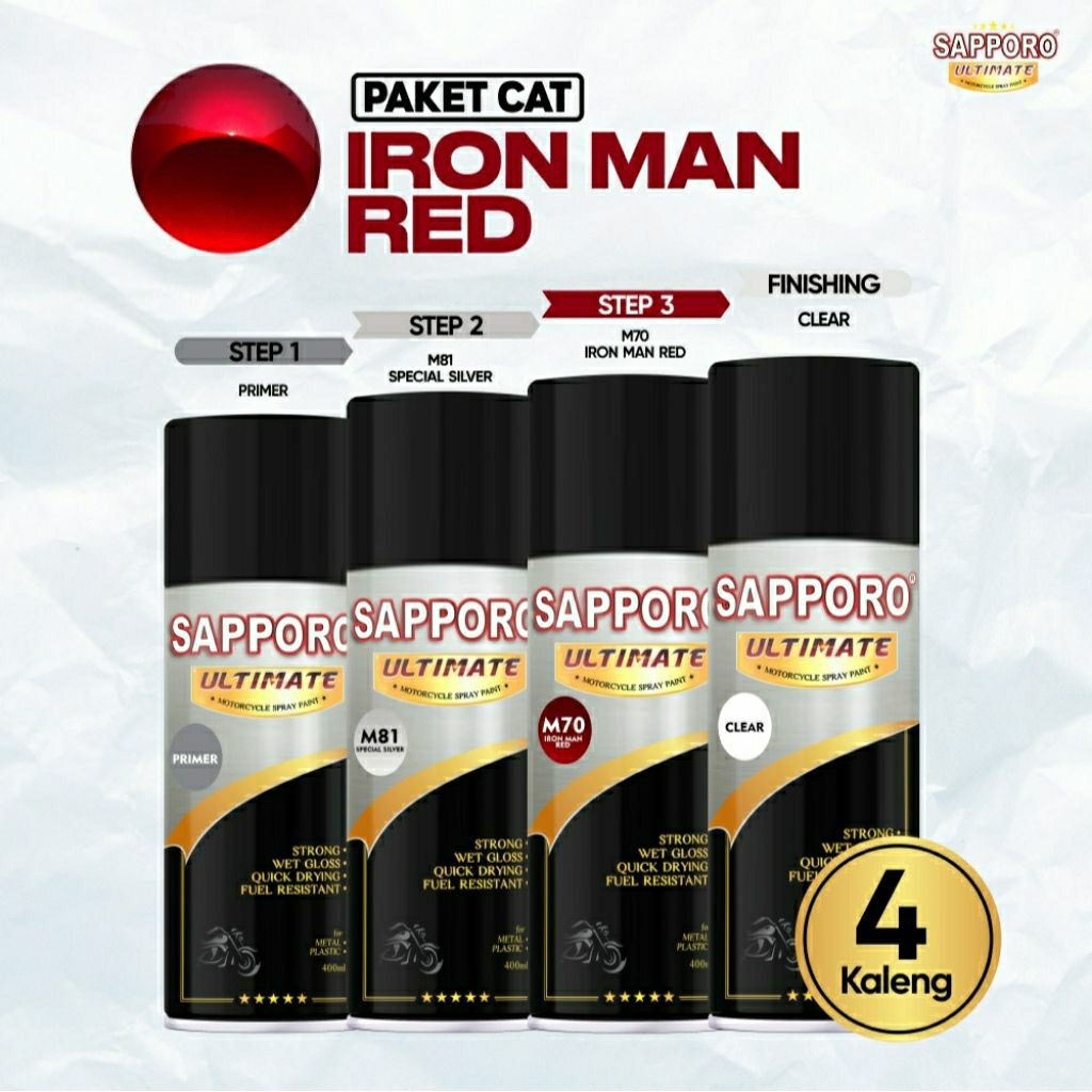#MAU# Cat Semprot Sapporo Ultimate Paket Lengkap Iron Man Red M70 (B12,M81,M70,C81) Merah Cerah Tera