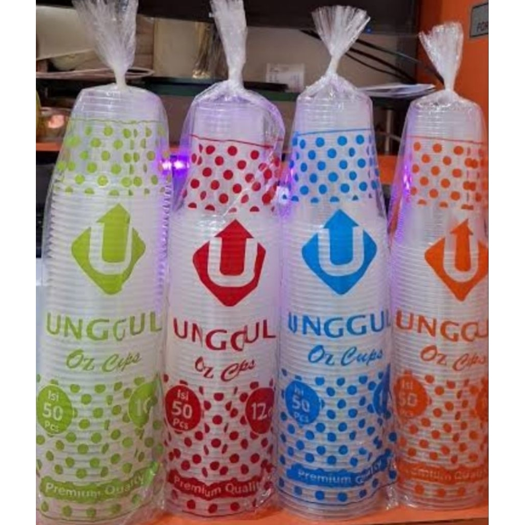 Gelas Plastik Cup Unggul 12 Oz, 14 Oz, 16 Oz, 22 Oz