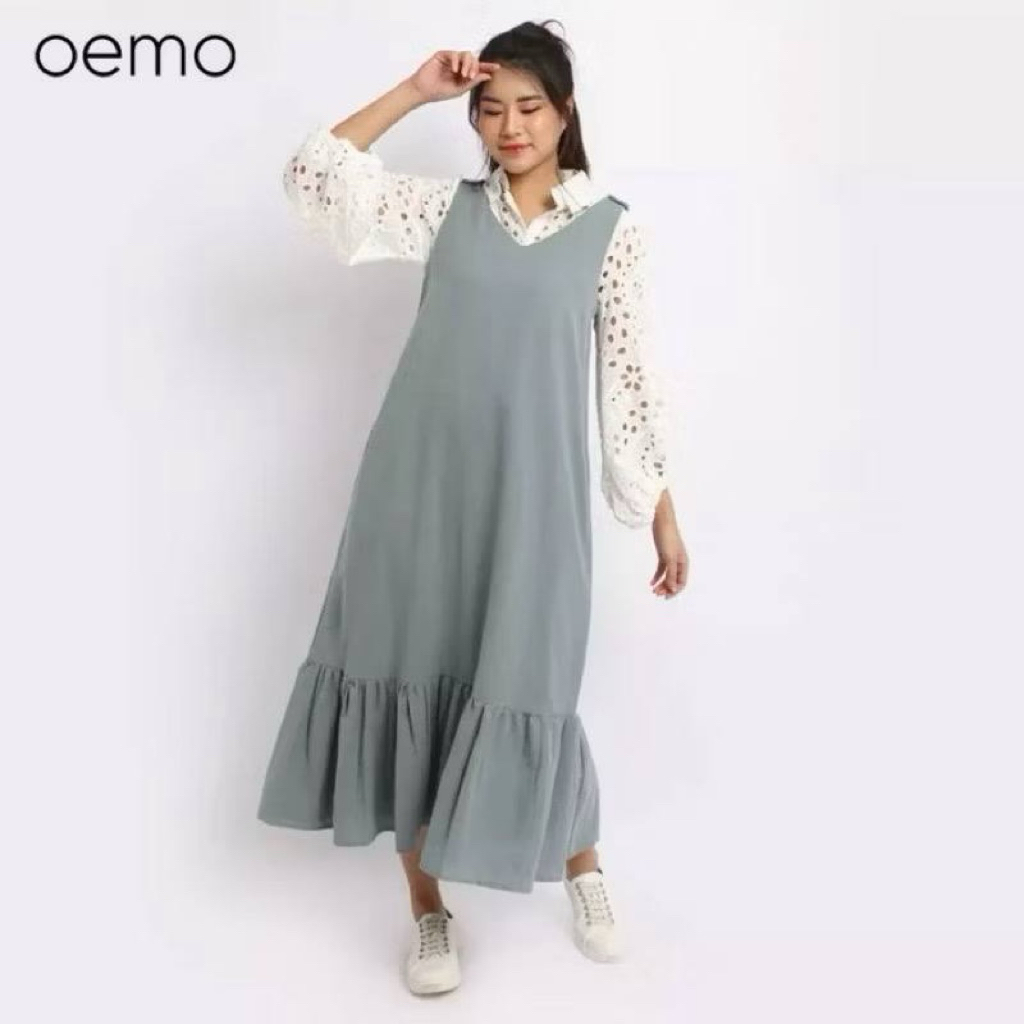 OEMO linen women Dress with calf length - size S