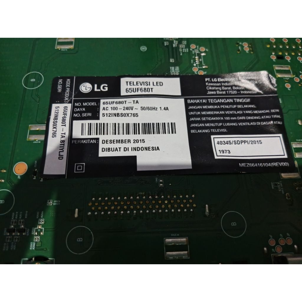 MB Mainboard Motherboard Mesin LED SMART TV 65 Inch 65UF680T EAX66387703 Bekas, normal