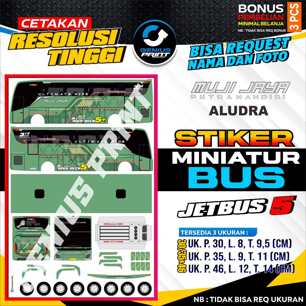 Stiker Miniatur Bus [ JETBUS 5 ] Livery MUJI JAYA | NAGITA TRANSPORT | BLUE STAR | BUDIMAN | MANSION