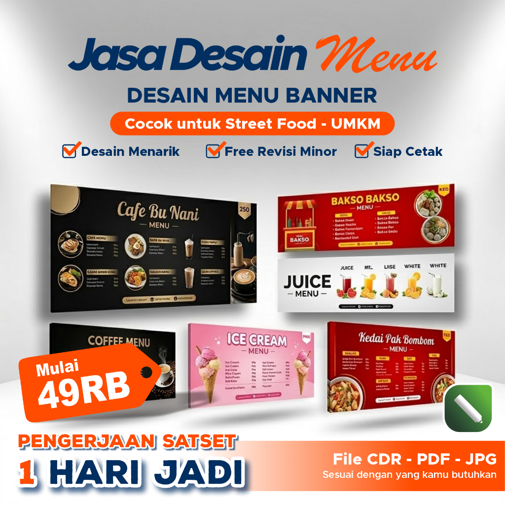 Jasa Desain Banner Menu Makanan Minuman | Banner Menu Warung, Cafe, Booth UMKM | Desain Spanduk Menu
