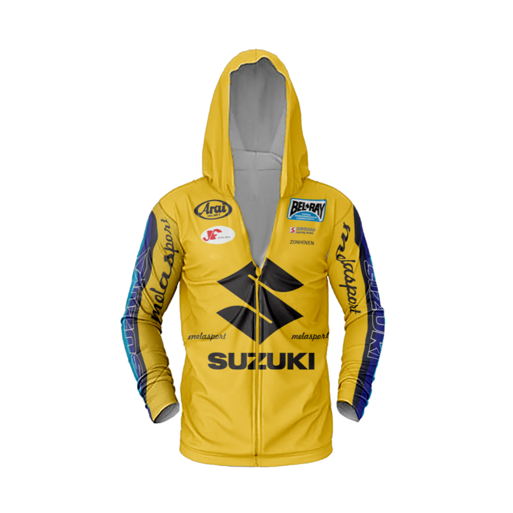 Jaket Suzuki Racing Hoodie Fullprint Sublimasi Waterproof – Jaket Motor Touring Komunitas
