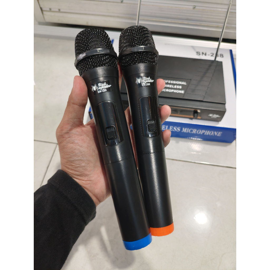 Microphone Mic Wireless Black Spider SN-288 SN288 SN 288 VHF 2 Mic Genggam 2 Mic Pegang Handheld Ori