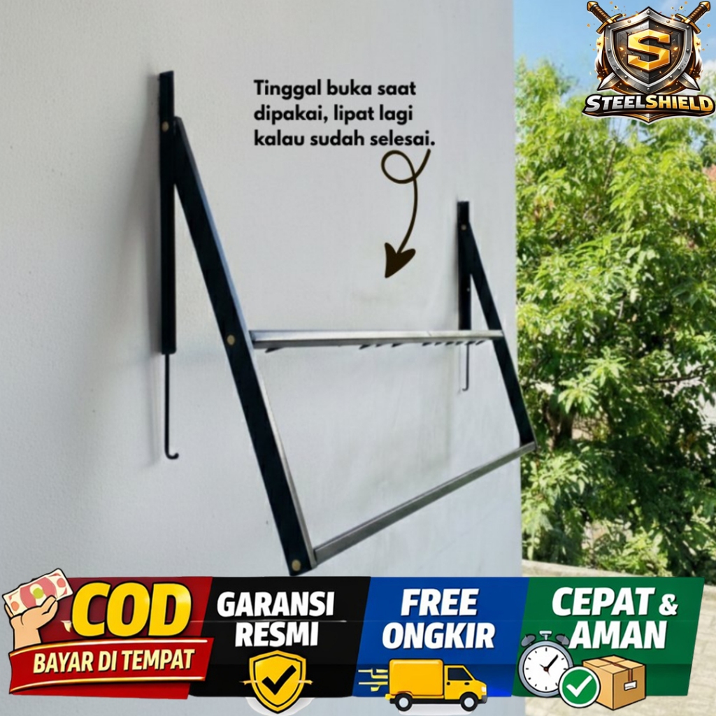 Jemuran Lipat Dinding Double – Rak Jemuran Baju Gantung Hemat Tempat