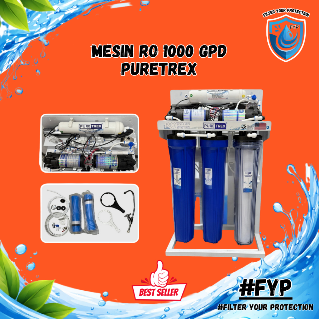 Mesin RO 1000 GPD Puretrex Reverse Osmosis Depot Air Minum Isi Ulang Kapasitas Besar