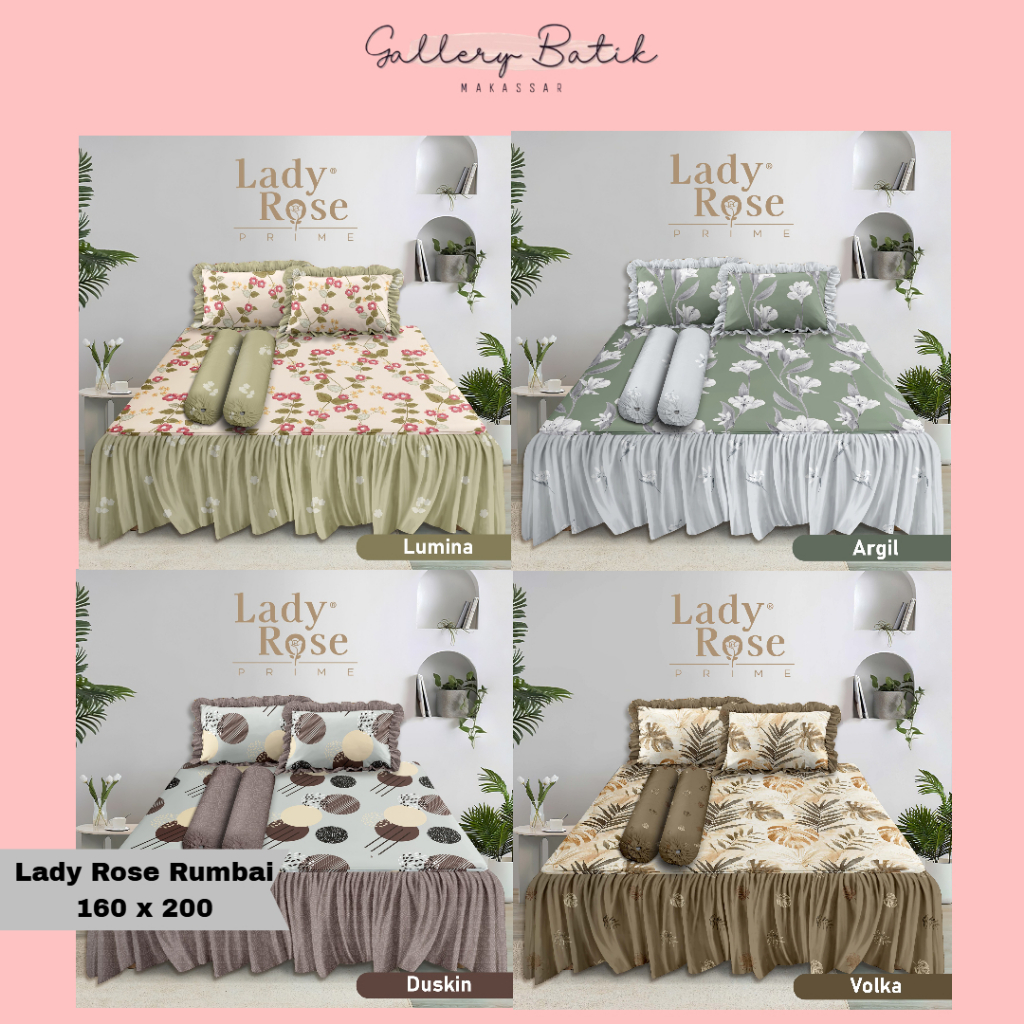 SPREI LADY ROSE RUMBAI QUEEN UKURAN 160 x 200 TINGGI 30 MOTIF TERBARU [ Gallery Batik Makassar ]