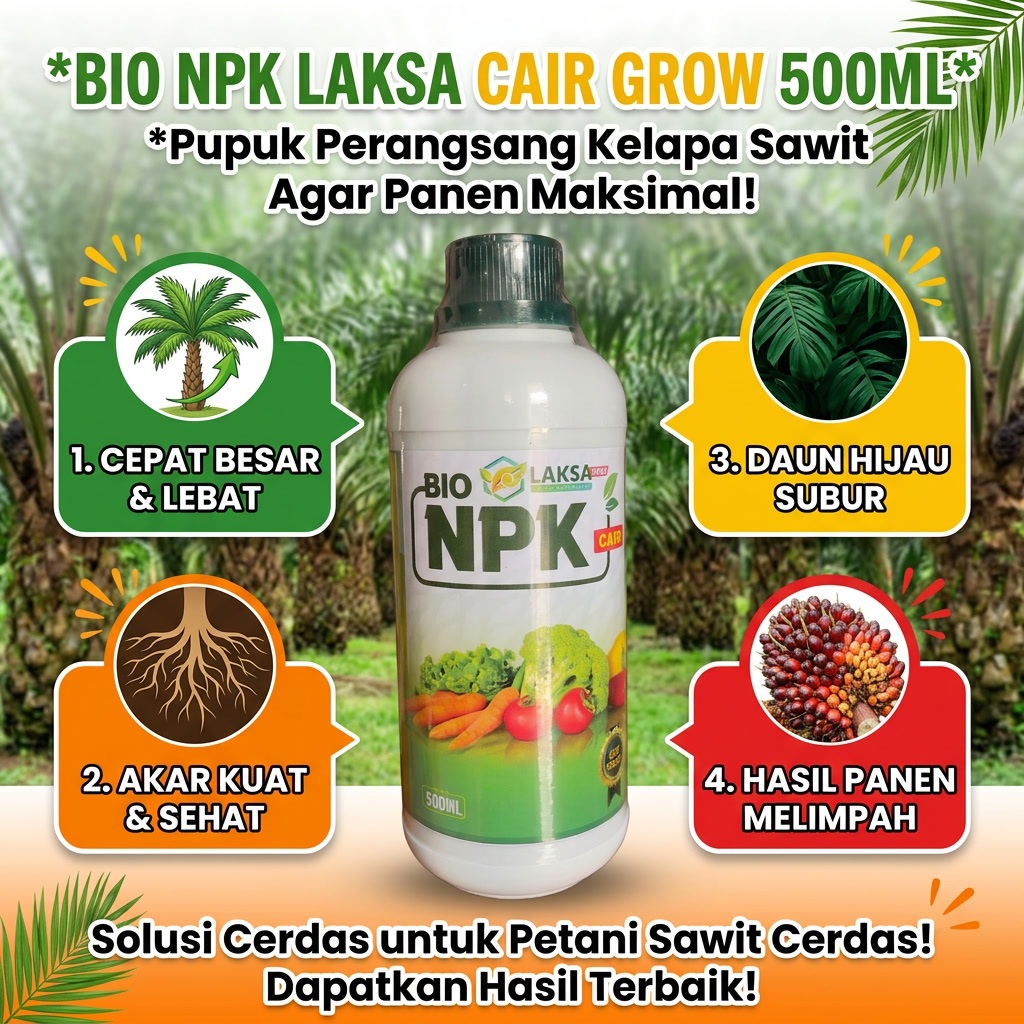 BIO NPK LAKSA Cair Grow 500ML Pupuk Cair Kelapa Sawit Perangsang Pertumbuhan Sawit Cepat Tinggi Akar