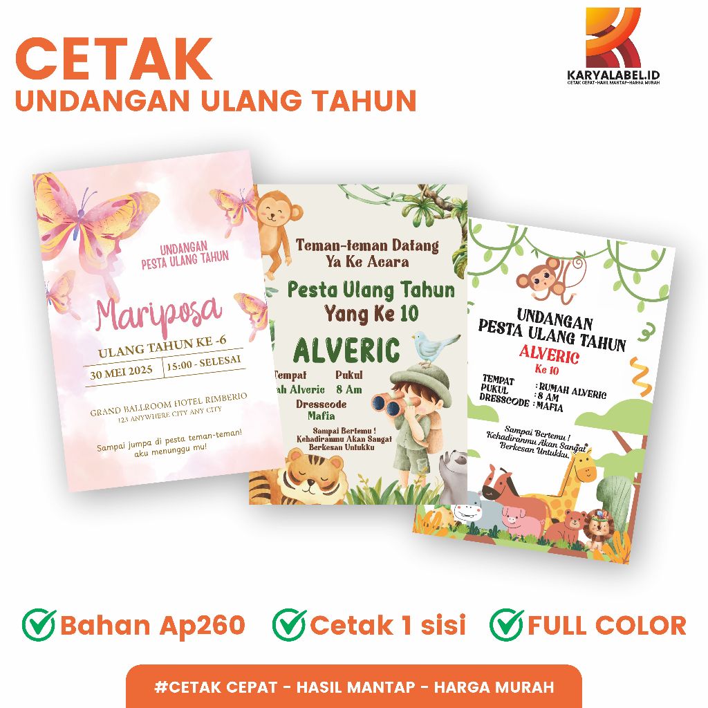 Undangan ulang tahun / Custom Undangan Ulang Tahun Anak / Undangan Ulang Tahun Murah