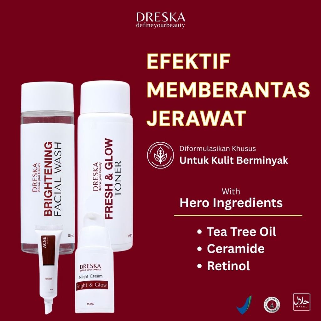 DRESKA Acne Series Cream Jerawat Glowing BPOM Halal Aman Bumil Busui