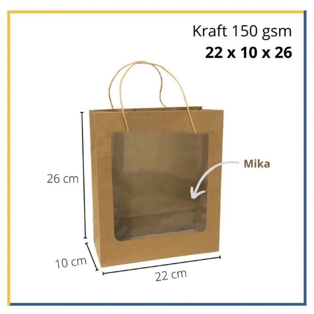 [1 PACK ISI 12] PAPER BAG MIKA JENDELA15X8X25 | PAPER BAG MIKA JENDELA 22X10X26