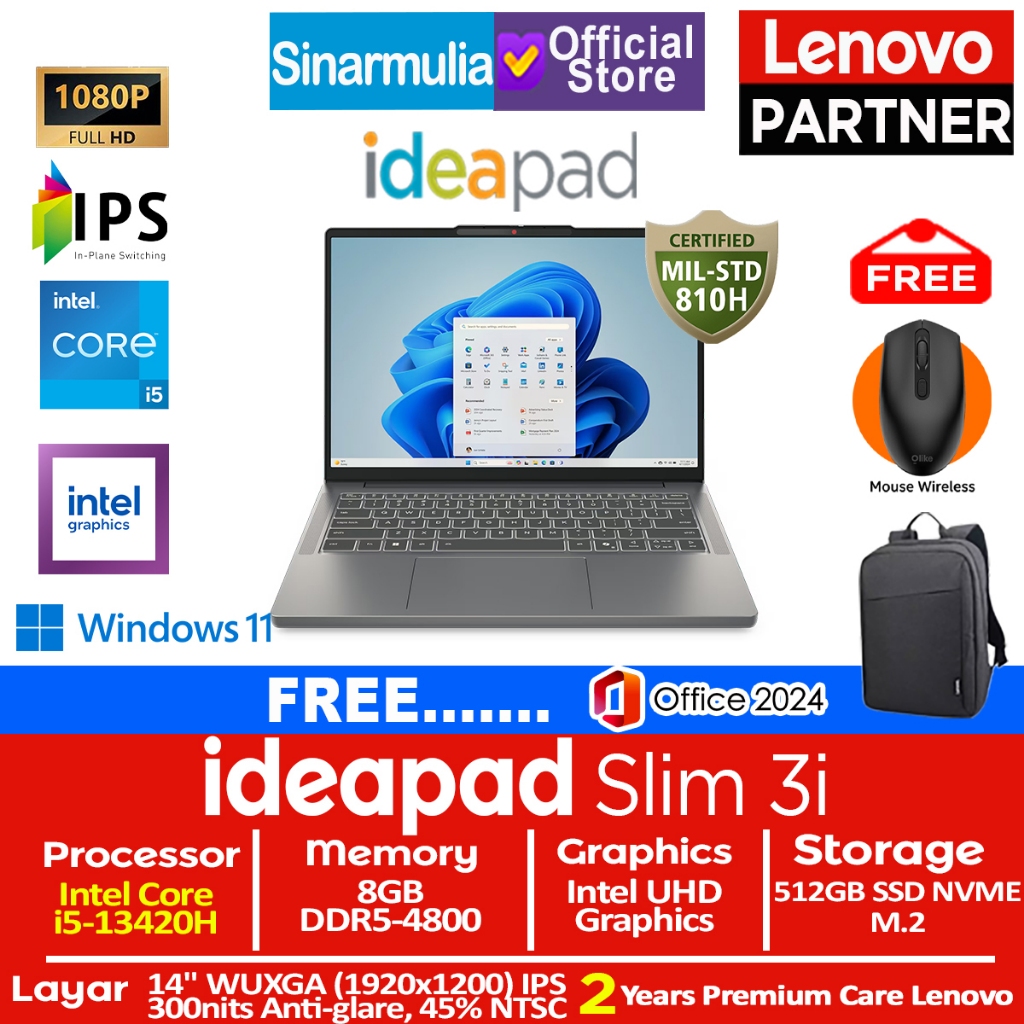 Lenovo Ideapad Slim 3i i5-13420H 512GB SSD 8GB WUXGA IPS Win11+OHS