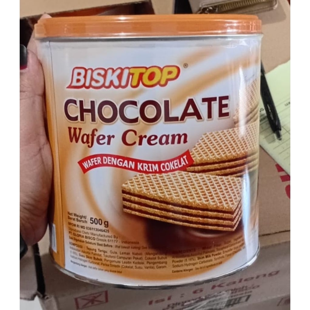 BISKITOP WAFER CREAM KALENG COKLAT 500gr