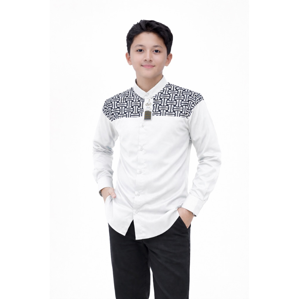 Baju koko Anak Remaja Lengan Panjang Kombinasi Batik Falkon