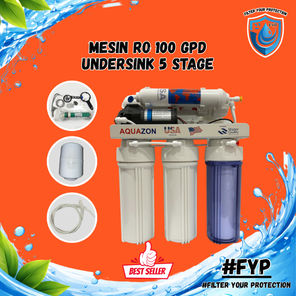 Mesin RO 100 GPD AQUAZON Undersink 5 Tahap Reverse Osmosis Filter Air Minum Rumah Tangga