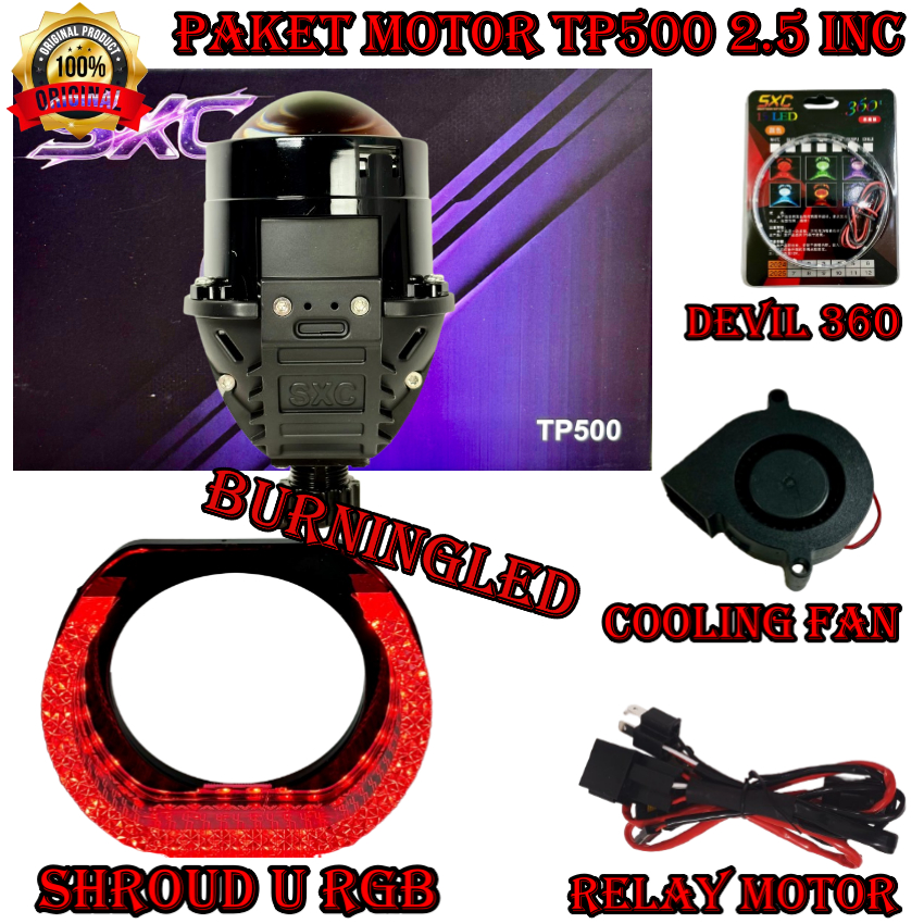 PAKET MOTOR LAMPU UTAMA PROJECTOR BILED SXC TP500 2,5 INCHI 60 WATT BLUELENS BILED SXC PREMIUM QUALI