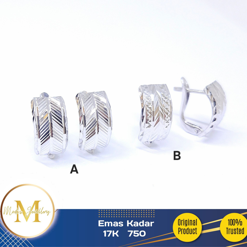 MODIS JEWELLERY - Anting Jepit Bangkok Ukir Putih - Emas 17k 750