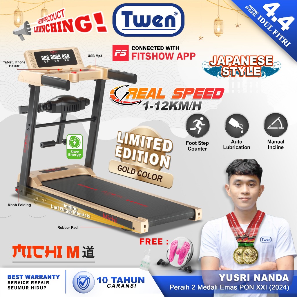 SUPOTSU Michi Treadmill Listrik Treadmill Portable Treadmill Multifungsi Treadmil Lipat Treadmill El