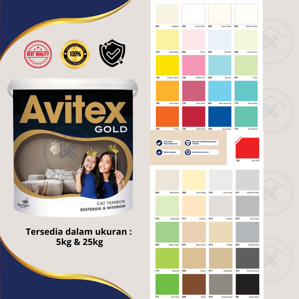 Cat Tembok Avitex Gold TINTING 25 KG Ready Semua Warna - Cat Tembok Avitex Gold