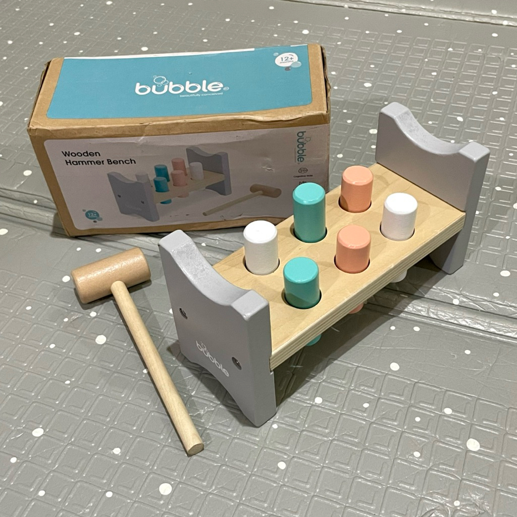 PRELOVED Bubble Wooden Hammer Bench | Mainan Anak Edukasi Kayu Edukatif Pukul Motorik Pastel Palu