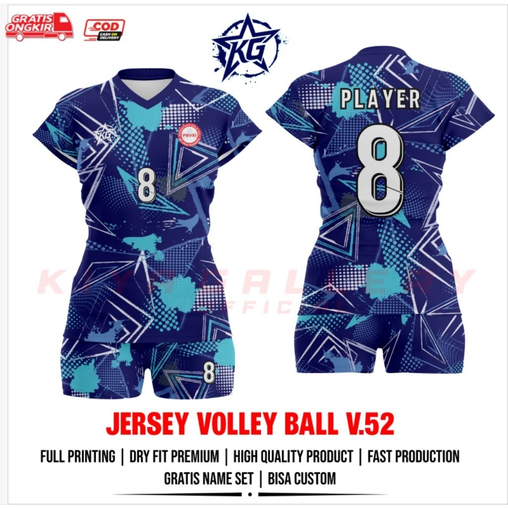 JERSEY BAJU VOLI WANITA V.52 FULL PRINTING GRATIS NAMA DAN NOMOR