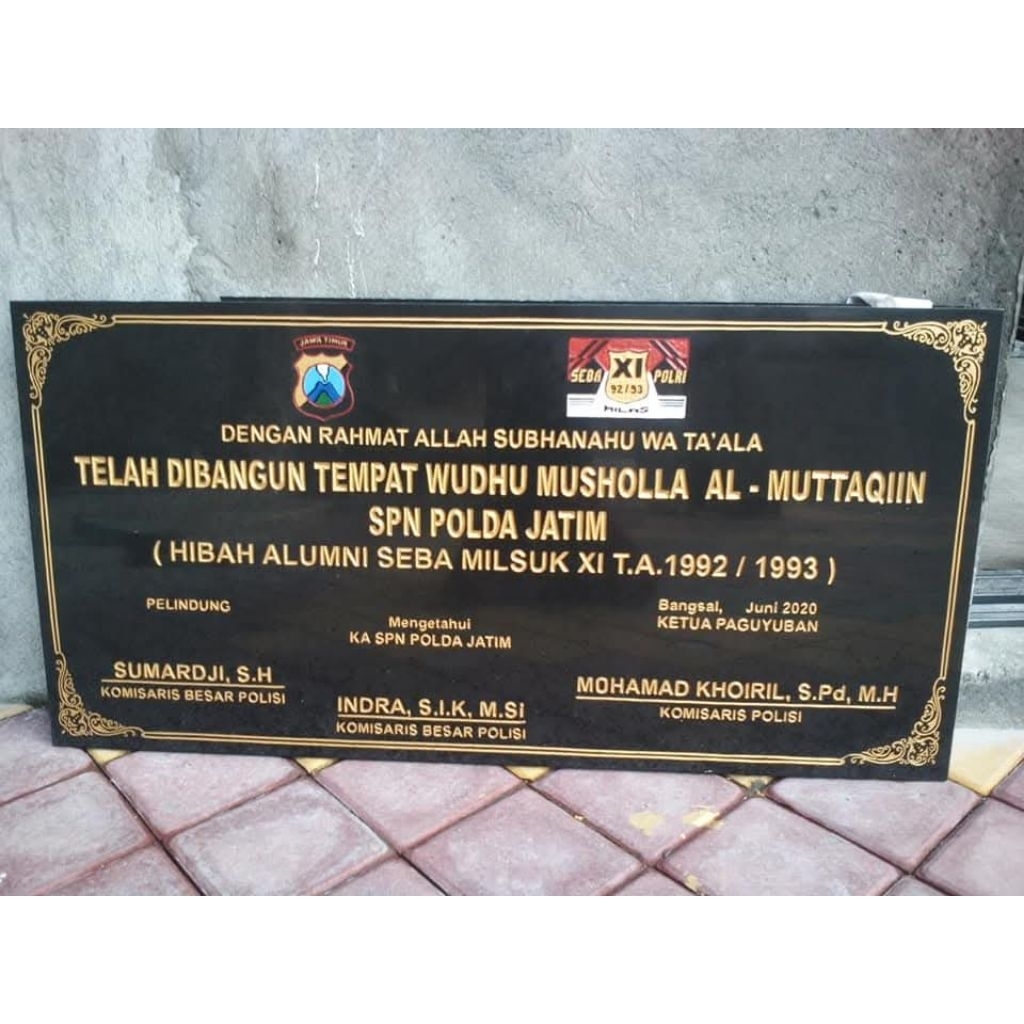 Prasasti Marmer Hitam Tulisan Emas | Batu Prasasti Peresmian Musholla Masjid Gedung