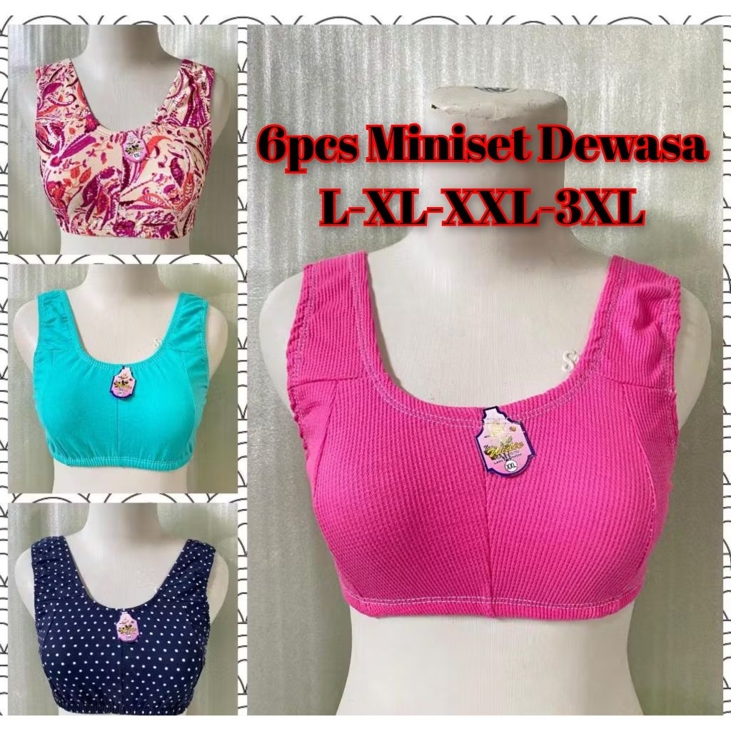6pcs Miniset Wanita dewasa L.XL.XXL.XXXL KATUN TERMURAH/bh ibu menyusui termurah cod/Miniset katun w