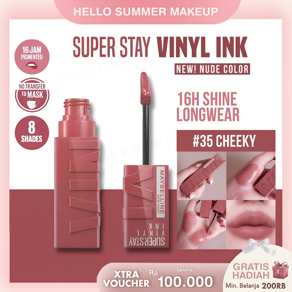 [SALE] HELLO SUMMER MAKEUP #35 CHEEKY Super Stay Vinyl Ink 4.2 ml - Shiny Pigmented Liquid Lipstik L