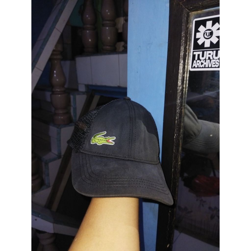 Topi / caps lacoste hitam big logo