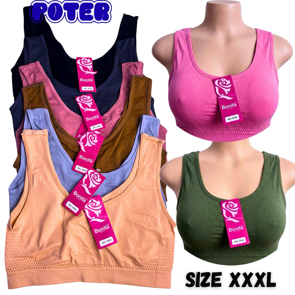 Miniset bra sport wanita dewasa ukuran size XXXL jumbo rajut seamless tanpa busa kawat nyaman polos