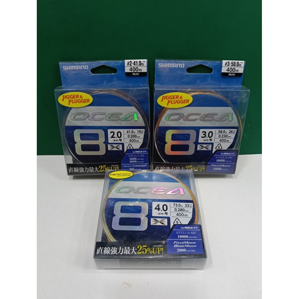 senar pancing PE Shimano OCEA X8 400m multicolor.