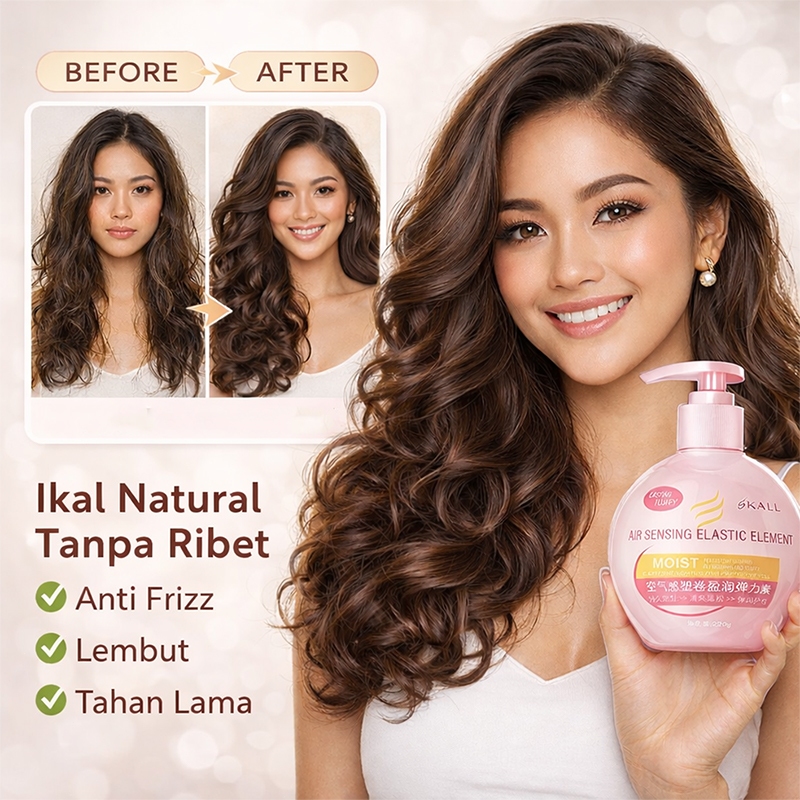 Cream Rambut Keriting Air Curl – Curl Cream Anti Frizz Tahan Lama, Styling Rambut Keriting Natural, 