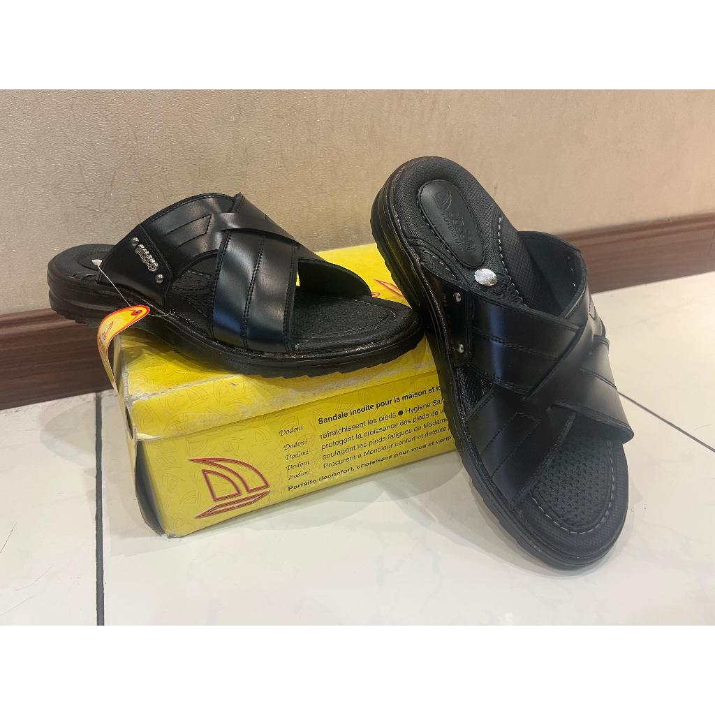 Asli Sandal Dodoni - Tapak Tebal Tali Silang Asli kulit