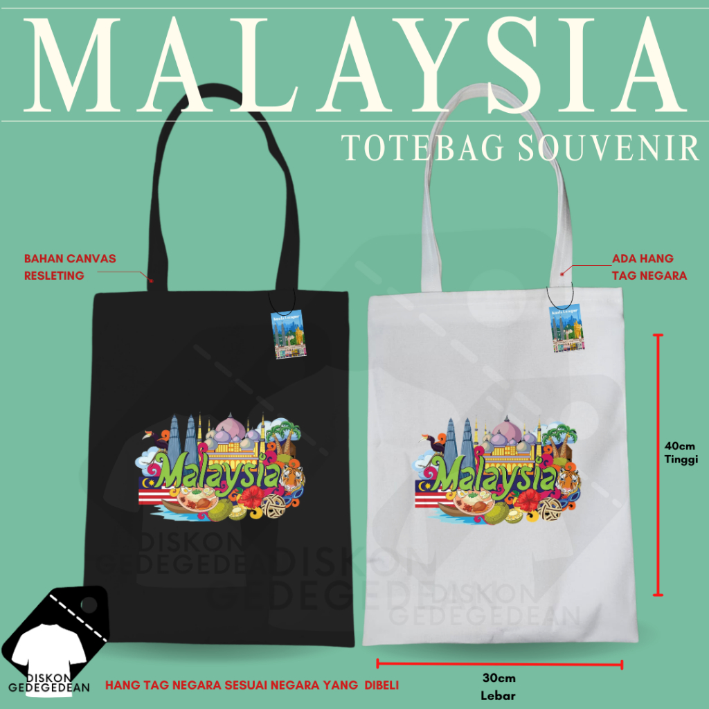 Diskongedegedean Totebag Malaysia Souvenir Tas Oleh Oleh Kuala Lumpur Kanvas Resleting 5