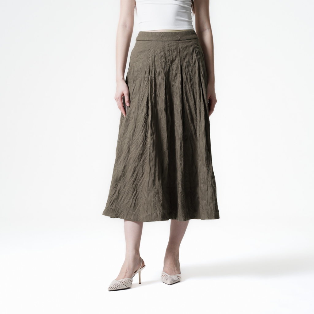 Mississippi Pleated Midi Skirt Bawahan Wanita Rok LIN000727M Olive