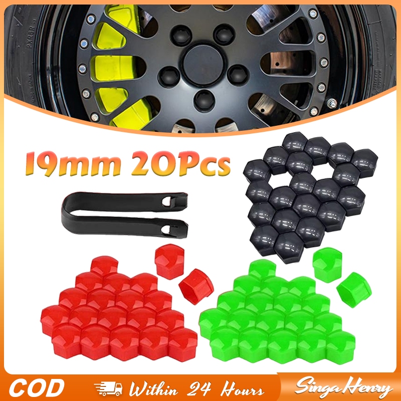 20pcs Cover Velg Mobil Tutup Baut Roda Mobil Penutup Ban Variasi Plastik 19mm Black Red Green