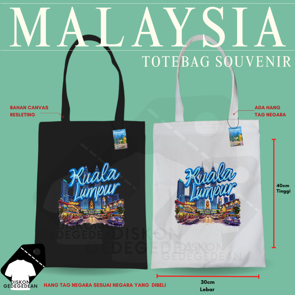 Diskongedegedean Totebag Malaysia Souvenir Tas Oleh Oleh Kuala Lumpur Kanvas Resleting 10