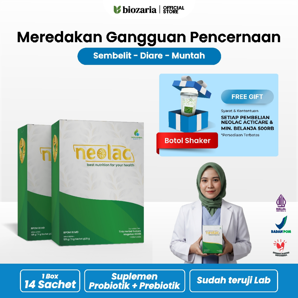 Neolac Suplemen Probiotik Anak Dewasa Lansia Melancarkan Pencernaan Melancarkan BAB Bakteri Baik Unt