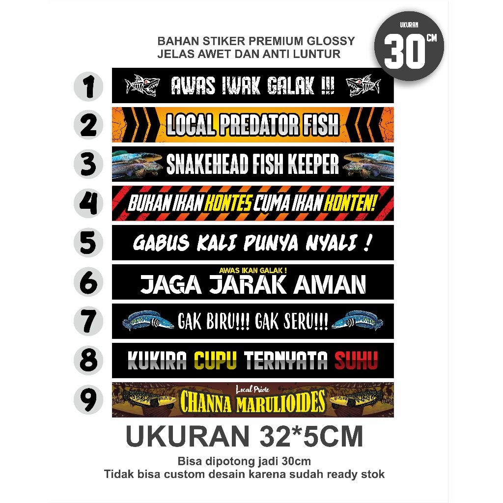 (Khusus Ukuran 30cm)Stiker aquarium setiker aquarium stiker tank stiker iwak galak stiker predator f