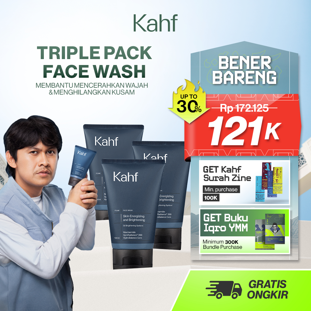 Triple Pack Kahf Face Wash Skin Energizing and Brightening 100 ml - 3 pcs Sabun Cuci Muka Pria Memba