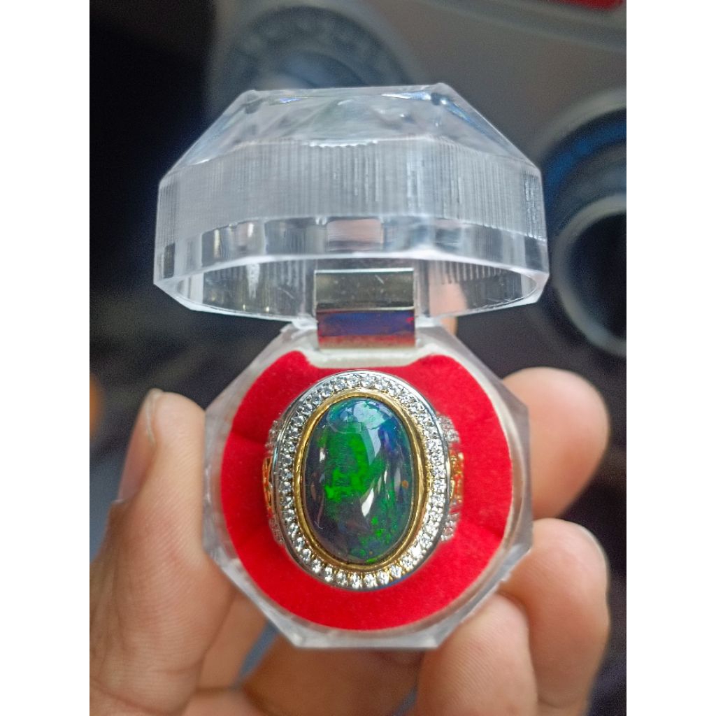 cincin batu black opal kalimaya afrika full jarong HQ