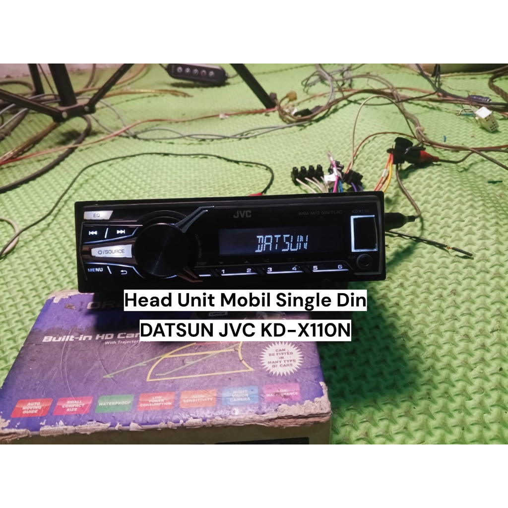 HEAD UNIT MOBIL SINGLE DIN DATSUN JVC KD-X110N + SOCKET | KONDISI BEKAS NORMAL.
