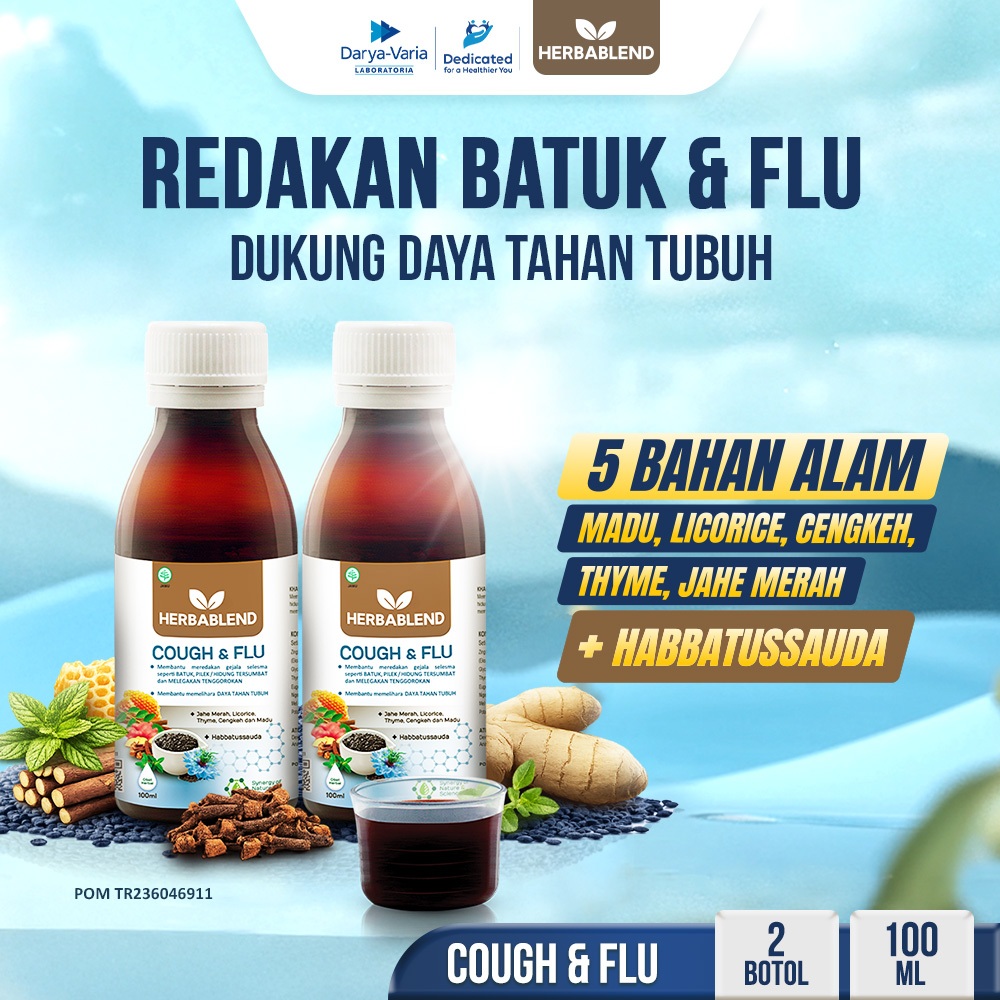 Herbablend Cough & Flu (2 botol x 100 ml) Suplemen Kesehatan Habbatussauda | obat batuk herbal | oba