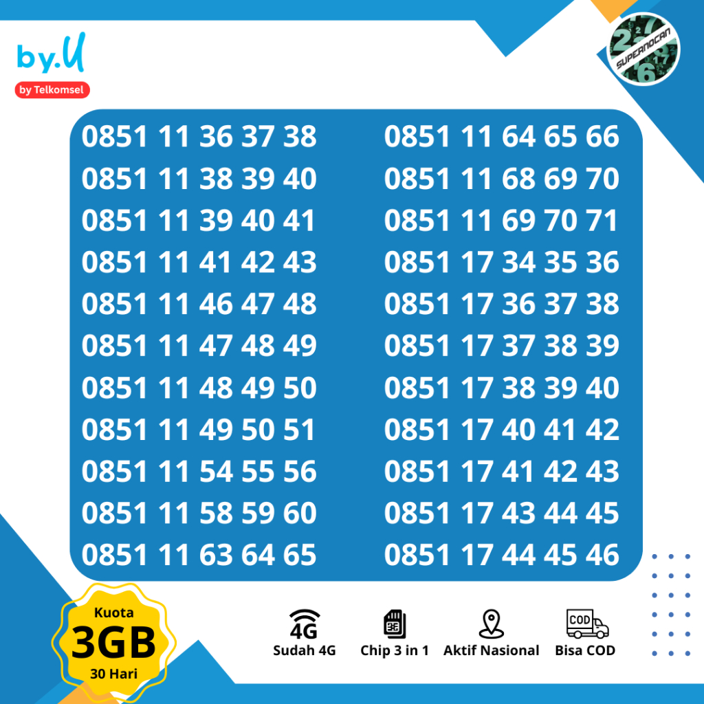 BYU SERI NAIK - NOMOR CANTIK TELKOMSEL BYU SERI NAIK RAPIH BONUS KUOTA 3GB 30 HARI - 5G Ready