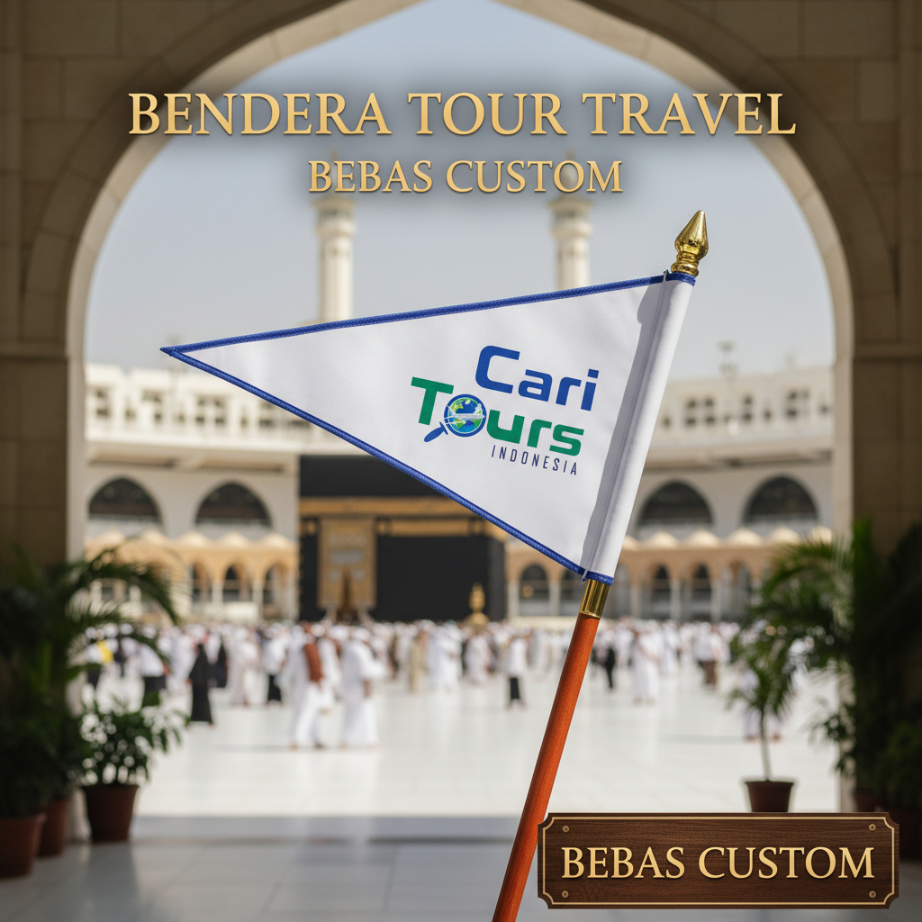 Bendera Tour Travel Segitiga / Custom Bendera Travel Guide 2 Sisi / Bendera Segitiga Tour