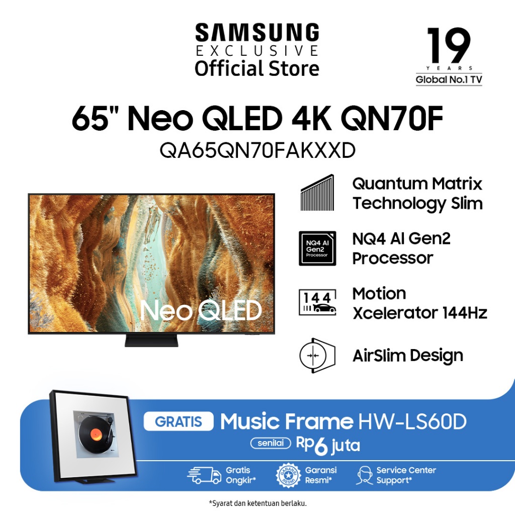 Samsung Smart TV 65" Neo QLED 4K QN70F | Motion Xcelerator 144Hz | AirSlim Design | QA65QN70FAKXXD