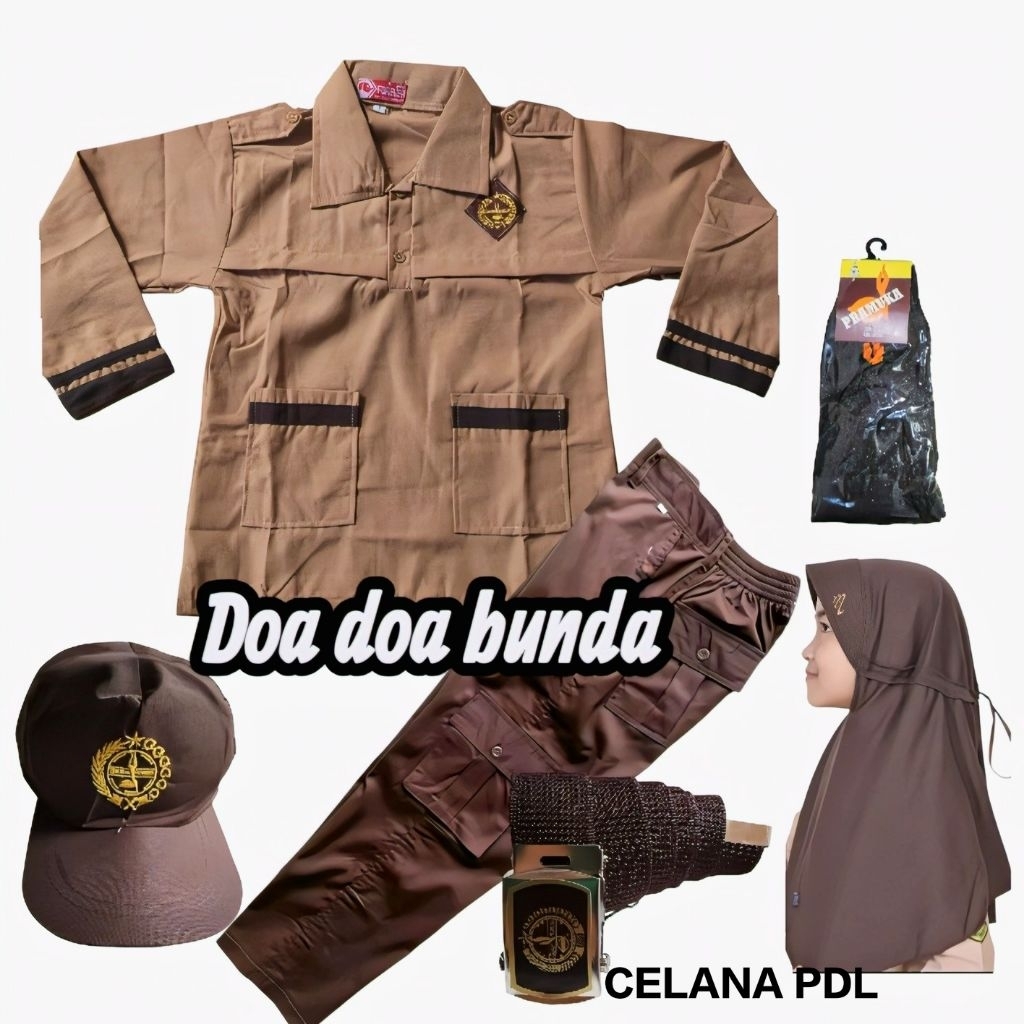 Setelan Hijab Seragam Sekolah SD Pramuka PDL Anak Perempuan Baju Siaga Lengan Panjang Celana PDL