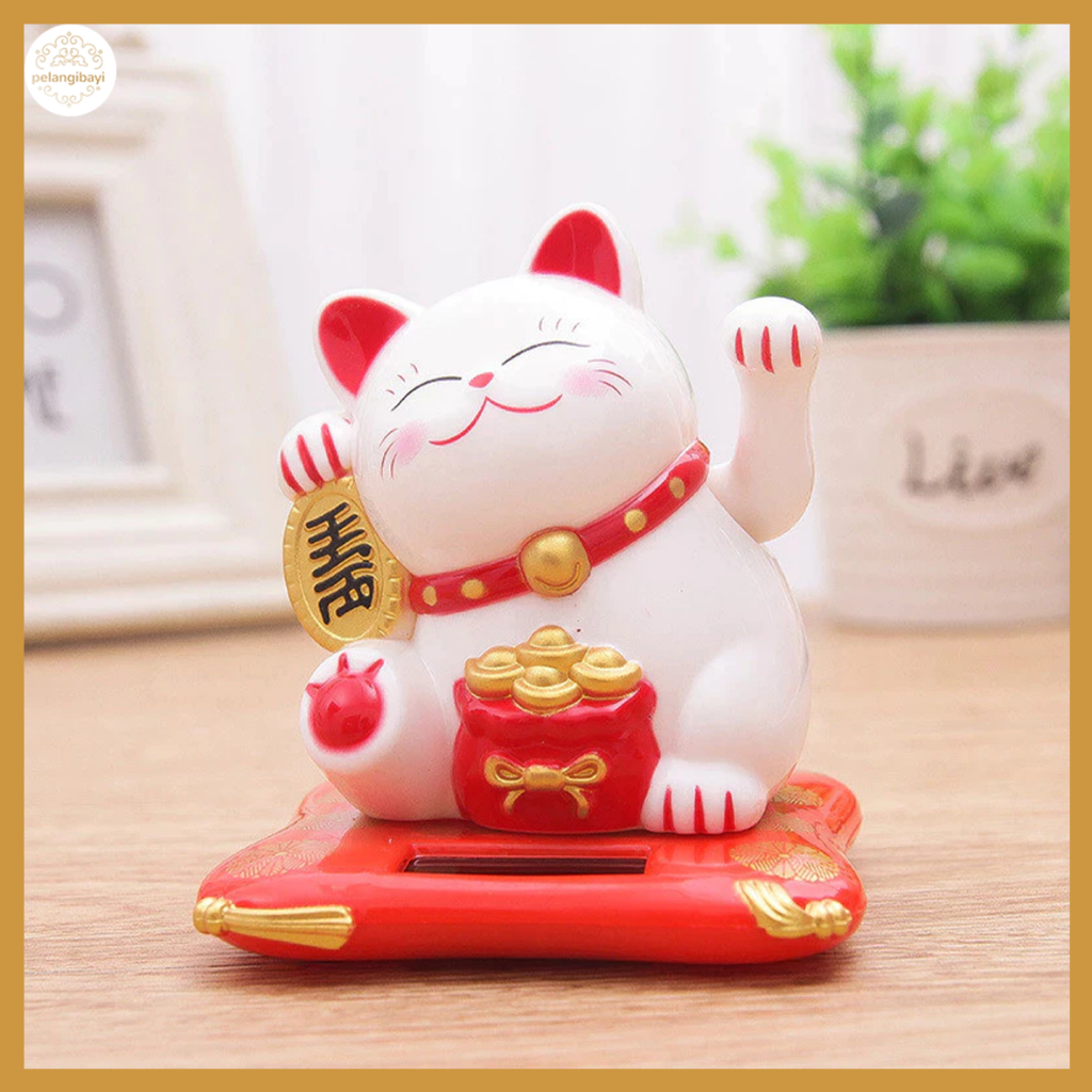 Lucky Cat Kucing Patung Kucing Hoki Bergerak Mobil 2.5in Dashboard Solar Hiasan Dashboard Mobil Lucu